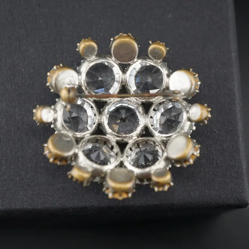 Vintage Clear Rhinestone Dome Cluster Brooch Silver Tone Pin Statement Retro MCM